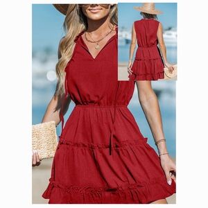 Cupshe Womens Small Sleeveless Red Ruffle Tie Neck Mini Dress